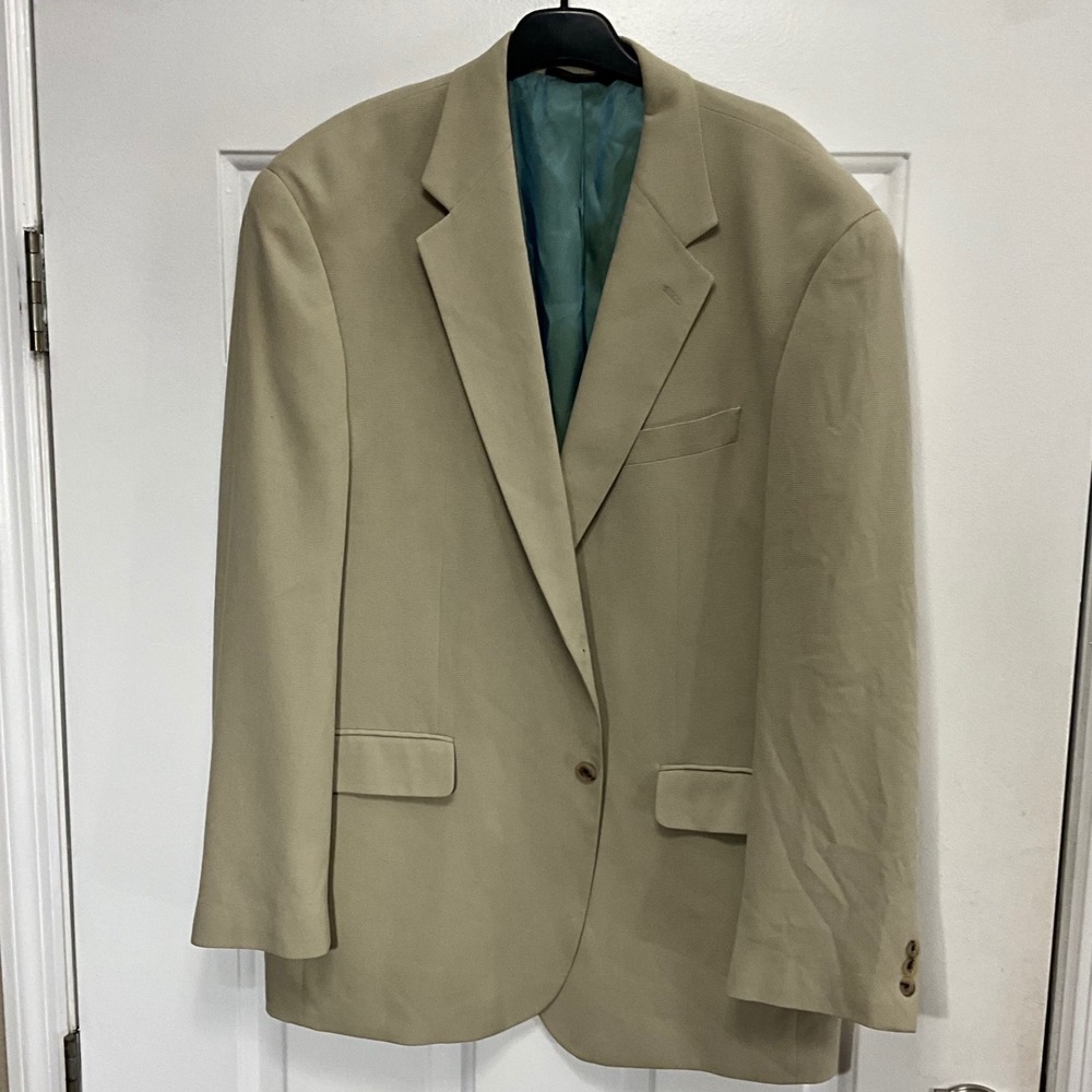 Alan Flusser Mens Tan Beige Textured Waffle Weave 2 Button Blazer Sport Coat
